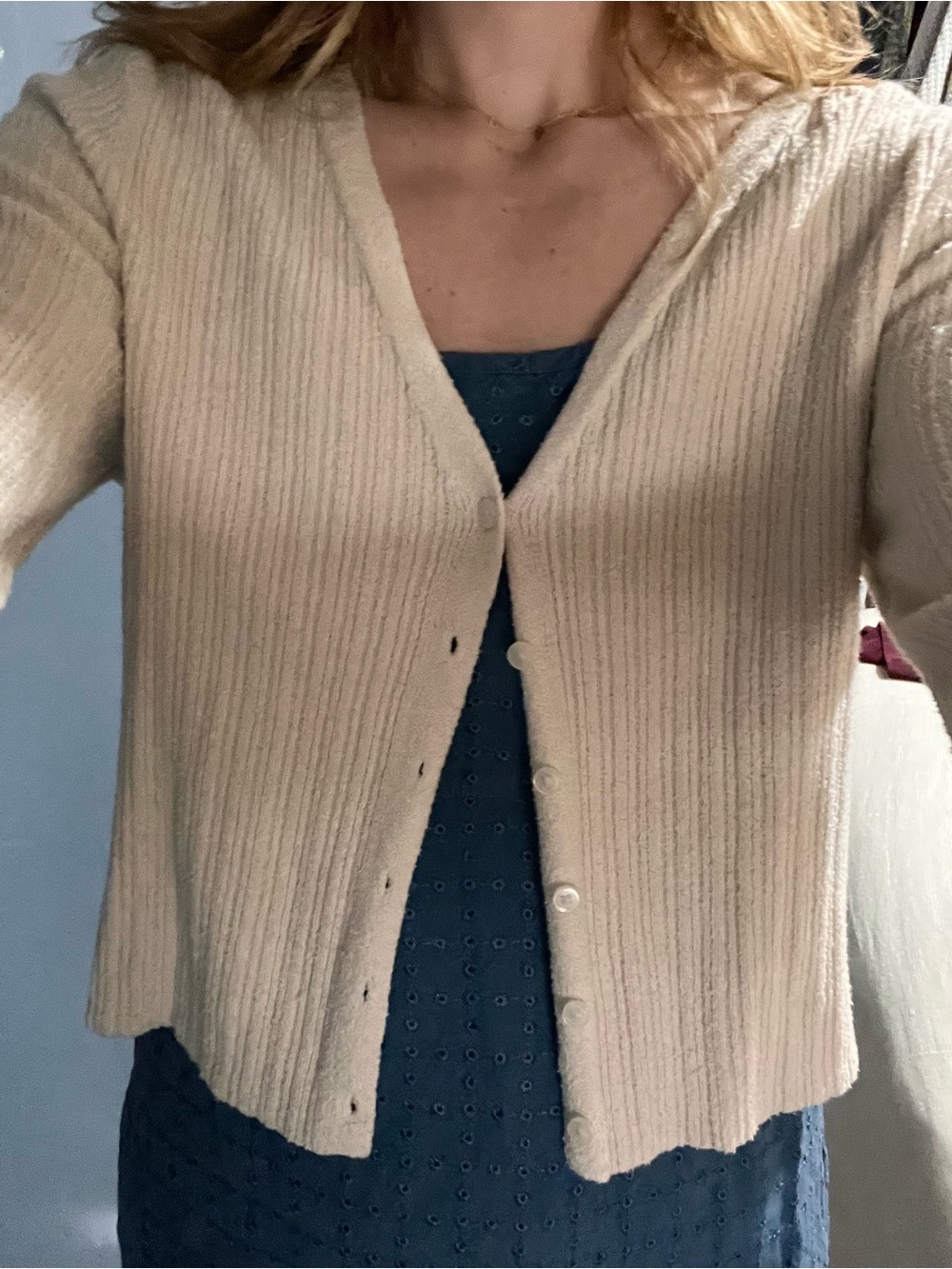 Cream Ribbed Button Cardigan - Lightweight Knit Old Navy
